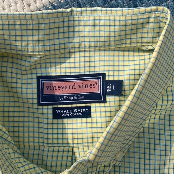 vineyard vines blue/green over pale yellow check logo Button-down Tall! - Picture 2 of 12